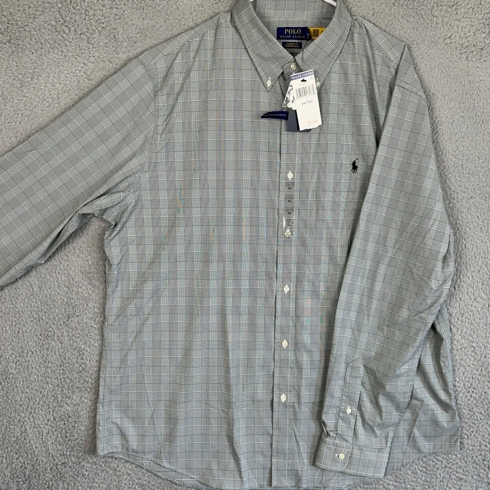NEW Polo Ralph Lauren Shirt Mens 2XL Green Classic Performance Plaid Button Down